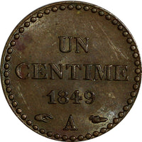 France Bronze 1849 A 1 Centime PARIS aUNC KM# 754