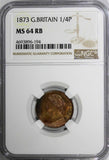 Great Britain Victoria Bronze 1873 Farthing NGC MS64 RB LAST YEAR KM# 747.2 (94)