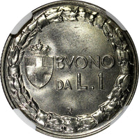 Italy Vittorio Emanuele III 1922 R 1 Lira NGC MS64 GEM BU KM# 62 (37)
