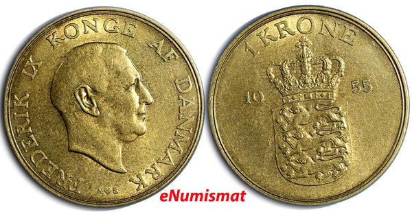 Denmark Frederik IX 1955 1 Krone XF Condition 25.5mm KM# 837.1 (4622)