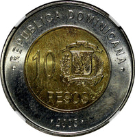 Dominican Republic 2005 10 Pesos General Mella NGC MS66 GEM BU KM# 106 (044)