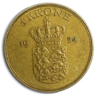 Denmark Frederik IX 1954 1 Krone KEY DATE  25.5mm Mintage- 584,000 KM# 837.1(23)