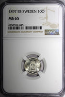 SWEDEN Oscar II Silver 1897 EB 10 Ore NGC MS65 GEM BU SCARCE KM# 755 (045)