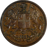 India-British William IV (1765-1837) Copper 1835 1/4 Anna XF KM# 446.2 (19 736)