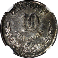 Mexico SECOND REPUBLIC Silver 1885 GO R 10 Centavos NGC MS63+ Toned KM# 403.5(6)