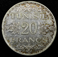 TUNISIA  Silver 1353 (1935) 20 Francs XF KM# 263 (22 952)