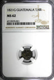 Guatemala Ferdinand VII Silver 1821 G 1/4 Real NGC MS62 Castle / Lion KM# 72(21)