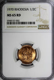 Rhodesia Bronze 1970 1/2 Cent NGC MS65 RD NICE FULL RED TONING KM# 9 (002)
