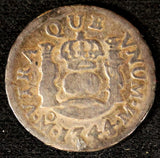 Mexico SPANISH COLONY Philip V Silver 1744/3 Mo M Overdate 1/2 Real KM# 66  (95)