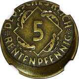 Germany-Weimar 1924 A 5 Rentenpfennig NGC MINT ERROR AU55 SCARCE KM# 32 (031)