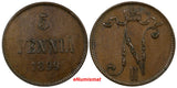 Finland Russia Nicholas II  1899 5 Pennia BETTER DATE Mintage-860,000 KM# 15 (1)