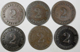 Germany - Empire Wilhelm I LOT OF 6 COINS 1876-1877 2 Pfennig KM# 2 (19 193)