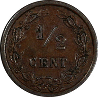 Netherlands Wilhelmina I Bronze 1898 1/2 Cent SCARCE DATE KM# 109.2 (20 463)