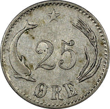 DENMARK Christian IX Silver 1874 CS 25 Øre RARE DATE KM# 796.1 (10 481)