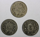 Switzerland LOT OF 3 COINS 1880-1899  5 Rappen BETTER SCARCE DATES KM# 26 (731)
