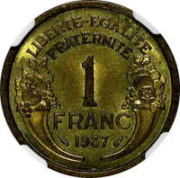 France Aluminum-Bronze 1937 1 Franc NGC MS63  KM# 885 (002)