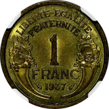 France Aluminum-Bronze 1937 1 Franc NGC MS63  KM# 885 (002)