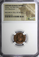 EASTERN ROMAN EMPIRE Valens AD 364-378 AE3 Nummus /VICTORY Angel NGC (75)