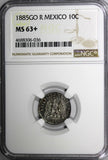 Mexico SECOND REPUBLIC Silver 1885 GO R 10 Centavos NGC MS63+  Toned KM# 403.5