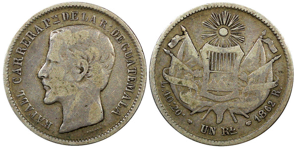 Guatemala Silver 1862 R Real Rafael Carrera Mintage-307 685 KM# 137.1  (27)