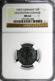 Germany,Third Reich 1947 F 10 Reichspfennig NGC MS62 KM# A104 Occupation (080)