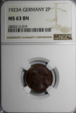 Germany,Weimar Republic 1923-A 2 Rentenpfennig NGC MS63 BN  KM# 31 (019)