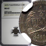 Guatemala Silver 1875 P 1/4 Real NGC MS62 Toning KM# 146 (028)