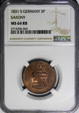 Germany SAXONY-ALBERTINE 1831-S 3 Pfennig NGC MS64 RB TOP GRADED KM# 1100 (060)