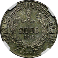Brazil Silver 1934 2000 Reis NGC MS62 Last Year Type KM# 526 (022)