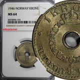 Norway Haakon VII Copper-Nickel 1946 1 Krone NGC MS64 TONED SCARCE KM# 385 (165)