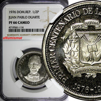 DOMINICAN REPUBLIC PROOF 1976 1/2 Peso NGC PF66 CAMEO Mintage-5,000 KM# 44 (114)