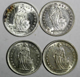 Switzerland Silver LOT OF 4 COINS 1945-1958 1/2 Franc aUNC-UNC KM# 23 (17 046)