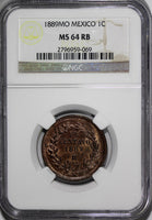 Mexico Copper 1889 Mo 1 Centavo NGC MS64 RB Nice Original RED Toning KM# 391.6