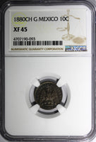 MEXICO Silver 1880 CH G 10 Centavos NGC XF45 Chihuahua RARE TOP GRADE KM403.1(3)