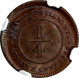 Straits Settlements Edward VII Copper 1908 1/4 Cent NGC MS62 SCARCE KM# 17