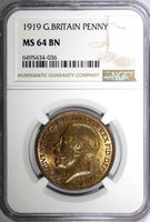 Great Britain George V Bronze 1919 1 Penny NGC MS64 BN 1 GRADED HIGH KM# 810 (6)
