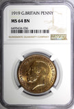 Great Britain George V Bronze 1919 1 Penny NGC MS64 BN 1 GRADED HIGH KM# 810 (6)