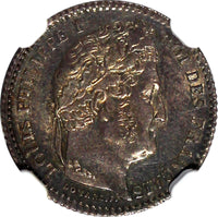 France Louis Philippe Silver 1847 A 25 Centimes NGC AU58 Nice Toned KM# 755.1(3)