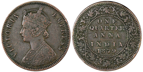 India-British Victoria Copper 1879 1/4 Anna Calcutta Mint KM# 486 (21 087)