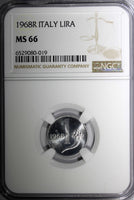 ITALY 1968 R 1  Lira NGC MS66 SCARCE BETTER DATE TOP GRADED KM# 91 (19)