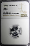 ITALY 1968 R 1  Lira NGC MS66 SCARCE BETTER DATE TOP GRADED KM# 91 (19)