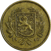 Finland Aluminum-Bronze 1940 S 5 Markkaa Mintage-820,000 KM# 31 (18 725)