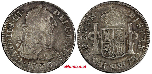 Peru Carlos III Silver 1773 LIMAE JM 2 Reales Mintage-360 332 KM# 76 (20 390)