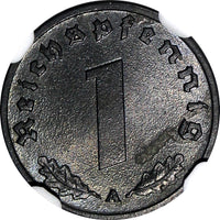 Germany,Third Reich Zinc 1944 A 1 Reichspfennig NGC MS64 WWII Issue KM# 97 (003)