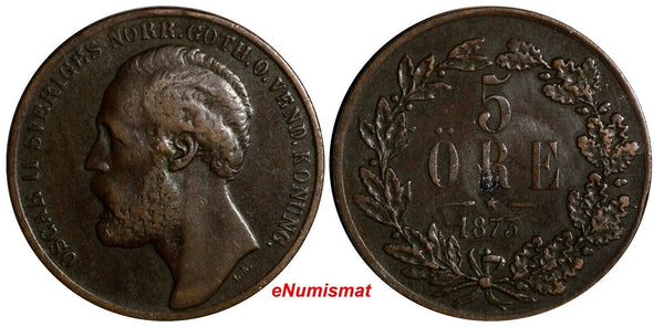 SWEDEN Oscar II (1872-1905) Bronze 1873 L.A. 5 Ore 27 mm KM# 730 (14 410)