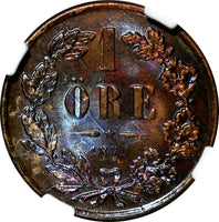 SWEDEN Carl XV Adolf Bronze 1870 1 ORE NGC MS63 RB RED-BROWN KM#705/002