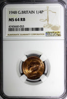 Great Britain George VI Bronze 1948 Farthing NGC MS64 RB LAST YEAR  KM# 843 (53)