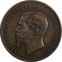 Italy Vittorio Emanuele II Copper 1866 T 10 Centesimi Turin Mint KM# 11.6 (328)