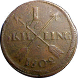 SWEDEN COPPER 1802 1 SKILLING OVERSTRUCK ON 2 ORE S.M. 1763  FULL  DATE (374)