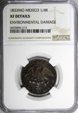 Mexico FIRST REPUBLIC Copper 1833 Mo 1/4 Real Federal NGC XF DETAILS KM# 358